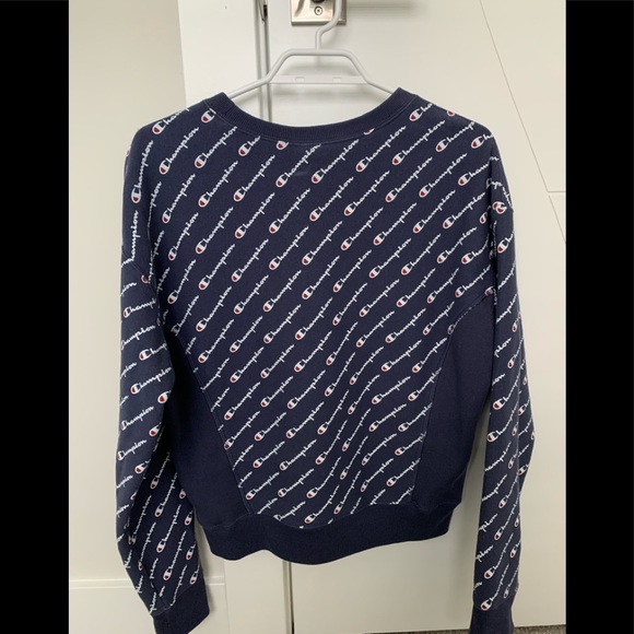Navy Blue Champion AOP Crewneck size small - Picture 2 of 2